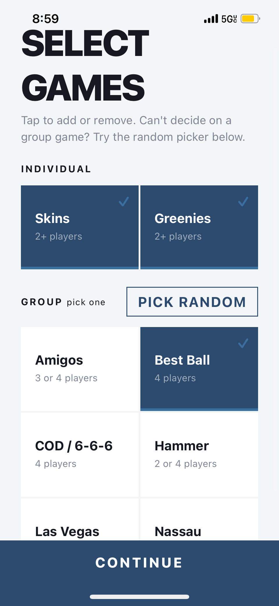 10 game format selection